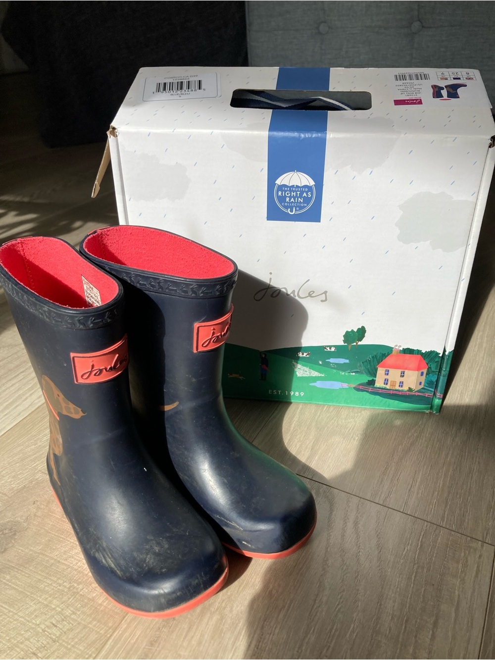Joules Navy Kids Rain Boots with Red Accents